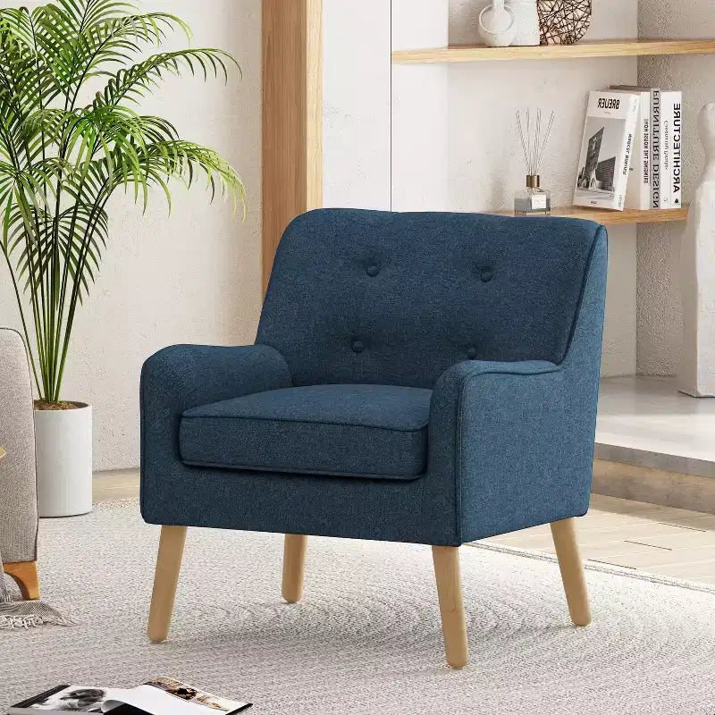 Fauteuil d'appoint capitonné moderne du milieu du siècle – Beige / Bleu / Anthracite / Violet
