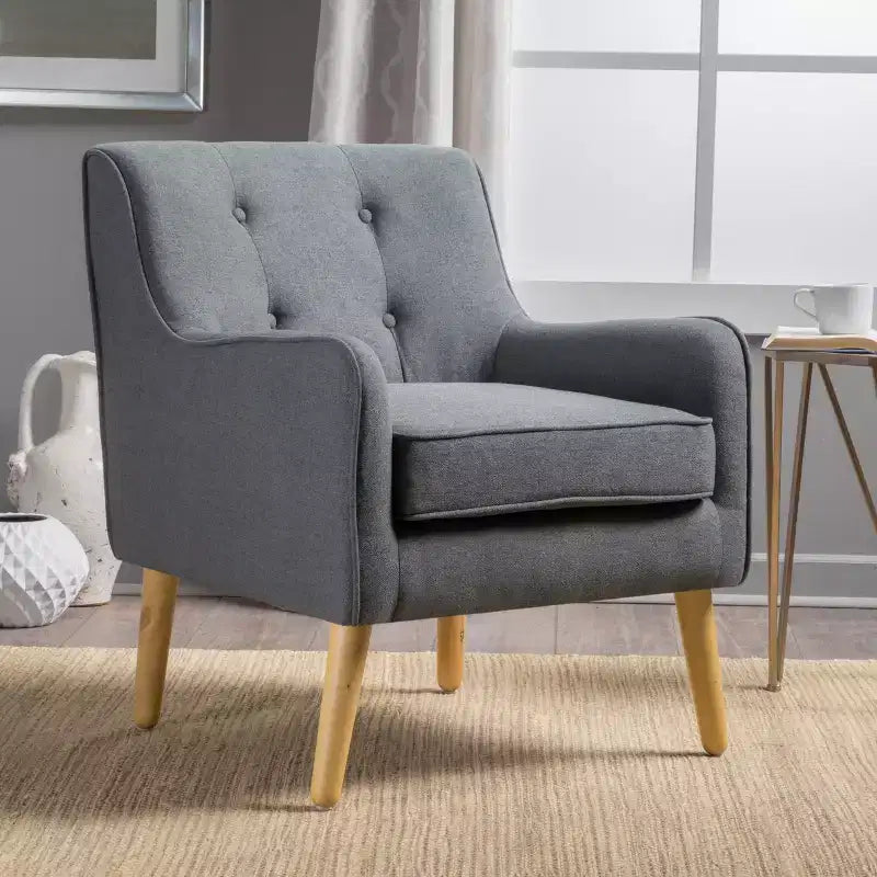 Fauteuil d'appoint capitonné moderne du milieu du siècle – Beige / Bleu / Anthracite / Violet