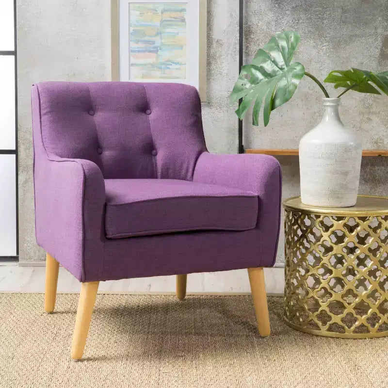 Fauteuil d'appoint capitonné moderne du milieu du siècle – Beige / Bleu / Anthracite / Violet