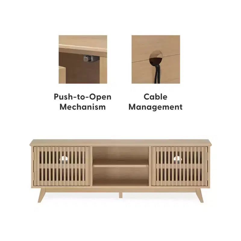 Meuble TV Mid-Century Moderne 150 cm en Bois Massif avec 2 Portes – Noir / Blond / Noyer / Pacanier