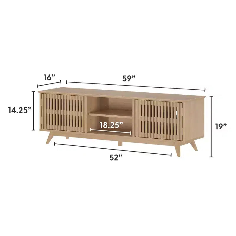 Meuble TV Mid-Century Moderne 150 cm en Bois Massif avec 2 Portes – Noir / Blond / Noyer / Pacanier