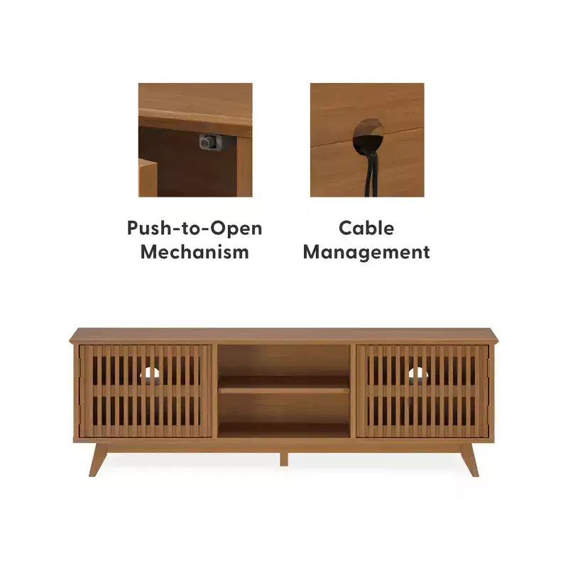 Meuble TV Mid-Century Moderne 150 cm en Bois Massif avec 2 Portes – Noir / Blond / Noyer / Pacanier