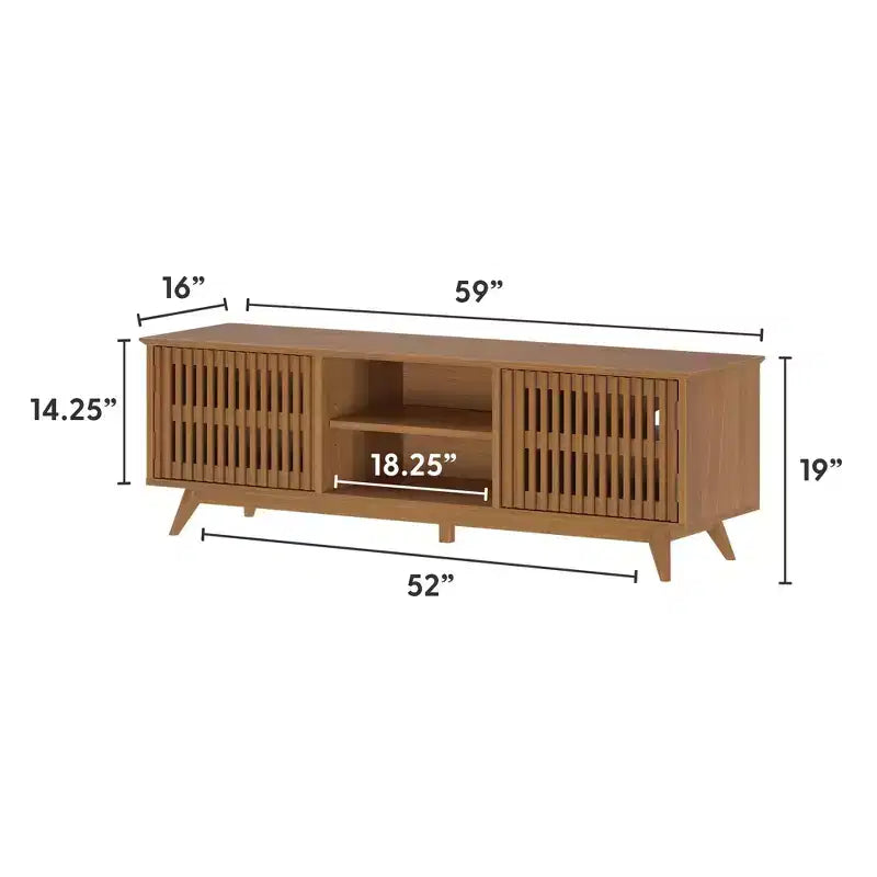 Meuble TV Mid-Century Moderne 150 cm en Bois Massif avec 2 Portes – Noir / Blond / Noyer / Pacanier