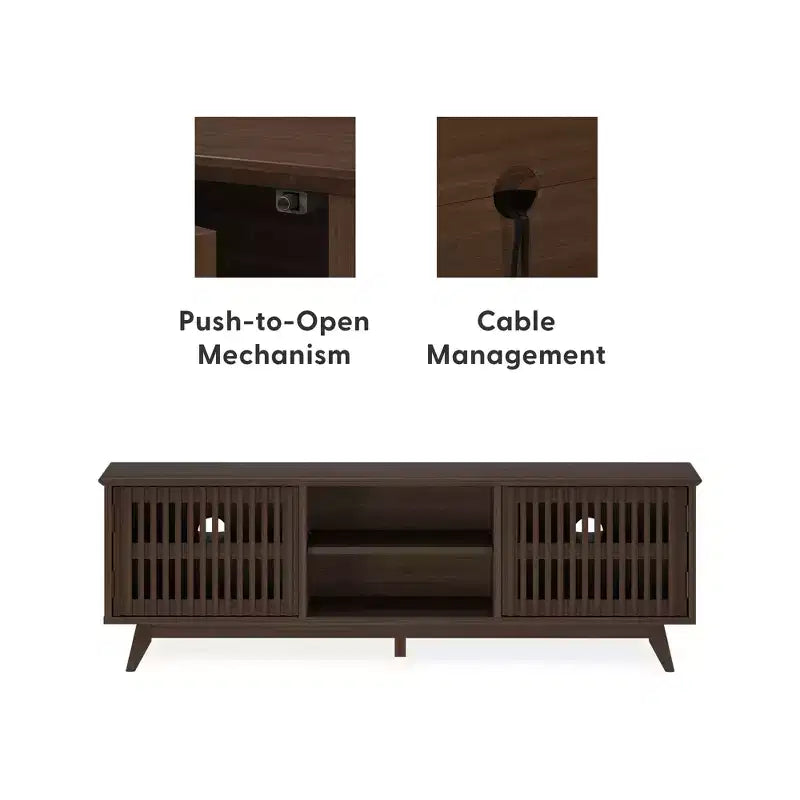 Meuble TV Mid-Century Moderne 150 cm en Bois Massif avec 2 Portes – Noir / Blond / Noyer / Pacanier