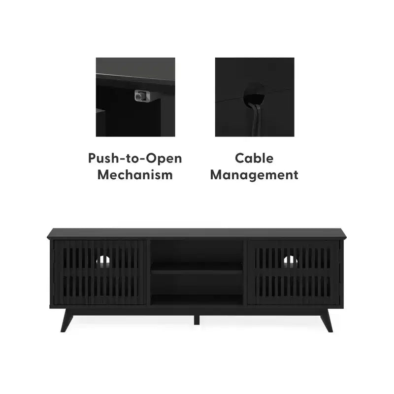 Meuble TV Mid-Century Moderne 150 cm en Bois Massif avec 2 Portes – Noir / Blond / Noyer / Pacanier