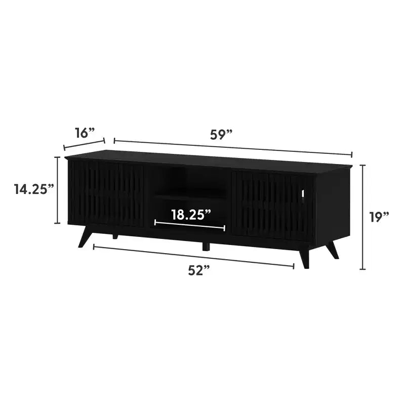 Meuble TV Mid-Century Moderne 150 cm en Bois Massif avec 2 Portes – Noir / Blond / Noyer / Pacanier