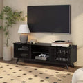 Meuble TV Mid-Century Moderne 150 cm en Bois Massif avec 2 Portes – Noir / Blond / Noyer / Pacanier