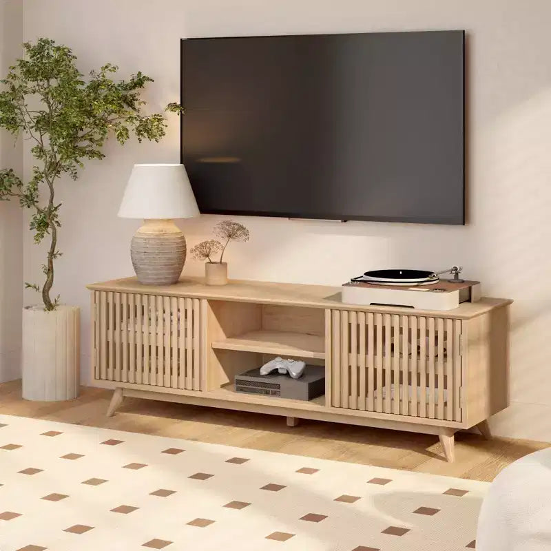 Plank+Beam 59 Mid Century Modern Solid Wood TV Stand with 2 Doors