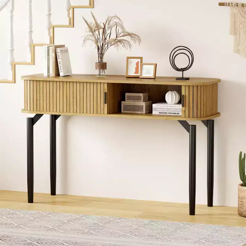 47 Fluted Console Table with Drawers, Narrow Entryway Tables with Storage and Shelves