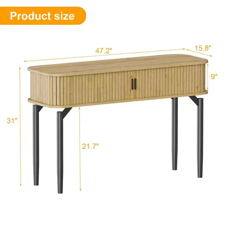 Console étroite cannelée de 47 po avec tiroirs, tables d'entrée étroites avec rangement et étagères