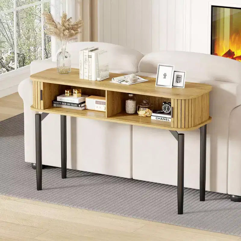 Console étroite cannelée de 47 po avec tiroirs, tables d'entrée étroites avec rangement et étagères