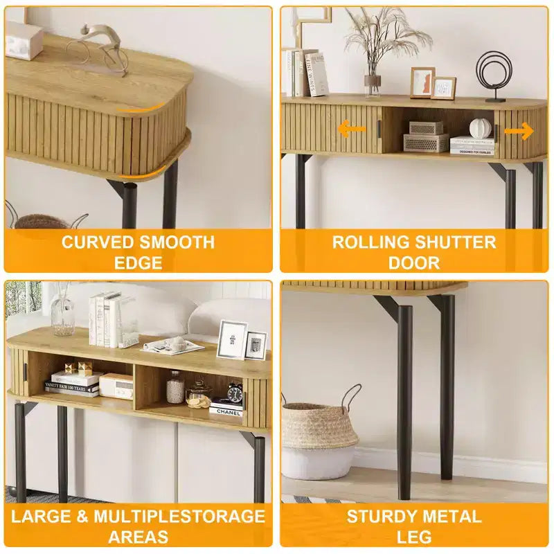Console étroite cannelée de 47 po avec tiroirs, tables d'entrée étroites avec rangement et étagères