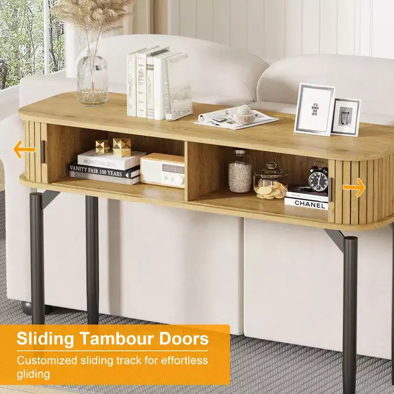 Console étroite cannelée de 47 po avec tiroirs, tables d'entrée étroites avec rangement et étagères