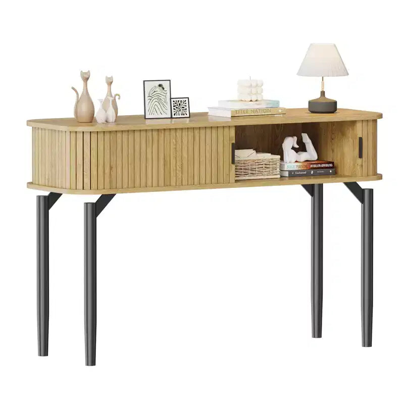 Console étroite cannelée de 47 po avec tiroirs, tables d'entrée étroites avec rangement et étagères