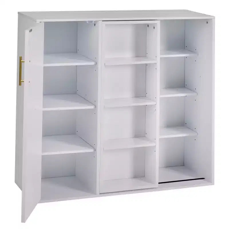 Meuble de Rangement au Sol à 4 Niveaux, Armoire de Cuisine avec Porte et Étagères Réglables, Organiseur Autonome pour Salle de Bain, Blanc
