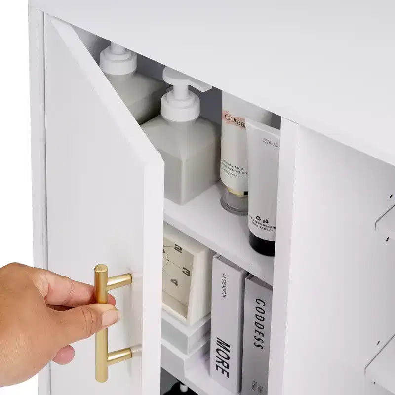 Meuble de Rangement au Sol à 4 Niveaux, Armoire de Cuisine avec Porte et Étagères Réglables, Organiseur Autonome pour Salle de Bain, Blanc
