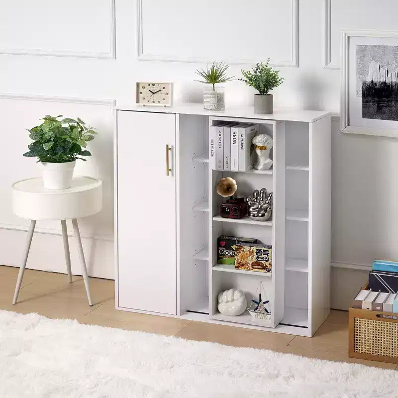 Meuble de Rangement au Sol à 4 Niveaux, Armoire de Cuisine avec Porte et Étagères Réglables, Organiseur Autonome pour Salle de Bain, Blanc