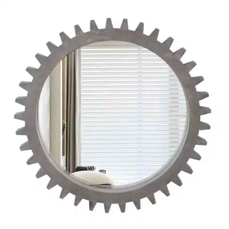 Miroir décoratif mural rond en bois en forme d'engrenage lourd de 66 x 66 cm pour salle de bain, salon, entrée ou à assembler à votre guise