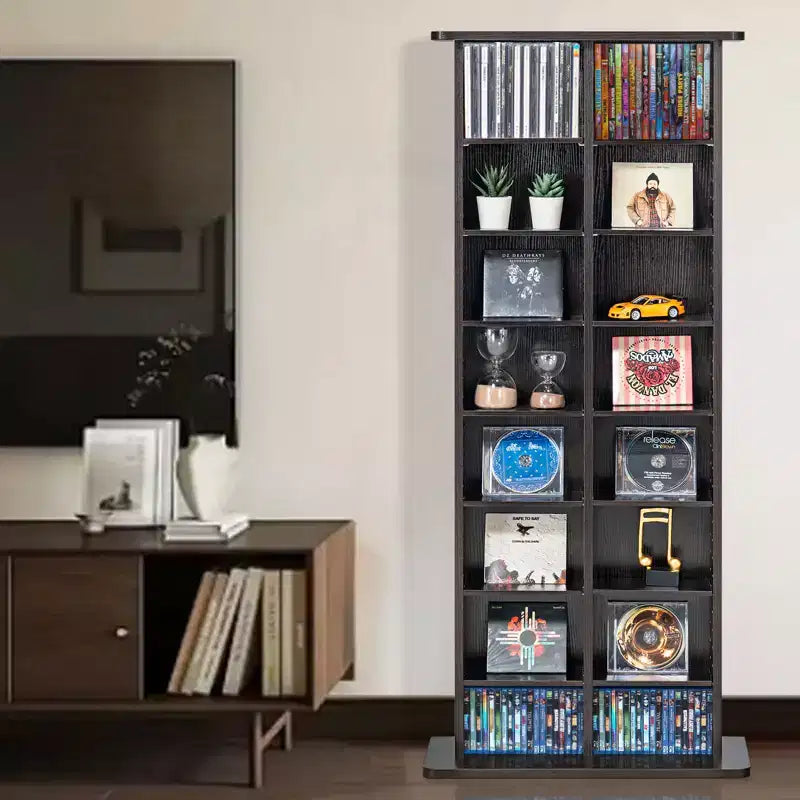 Meuble de rangement multimédia – 8 niveaux, 16 compartiments, capacité 464 CD/DVD
