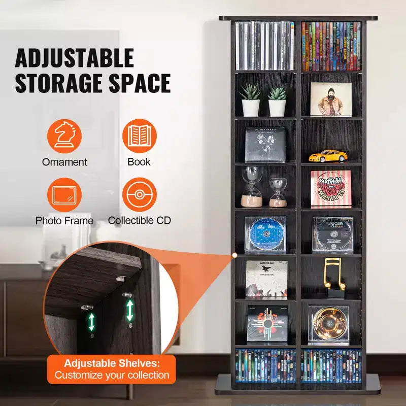 Meuble de rangement multimédia – 8 niveaux, 16 compartiments, capacité 464 CD/DVD