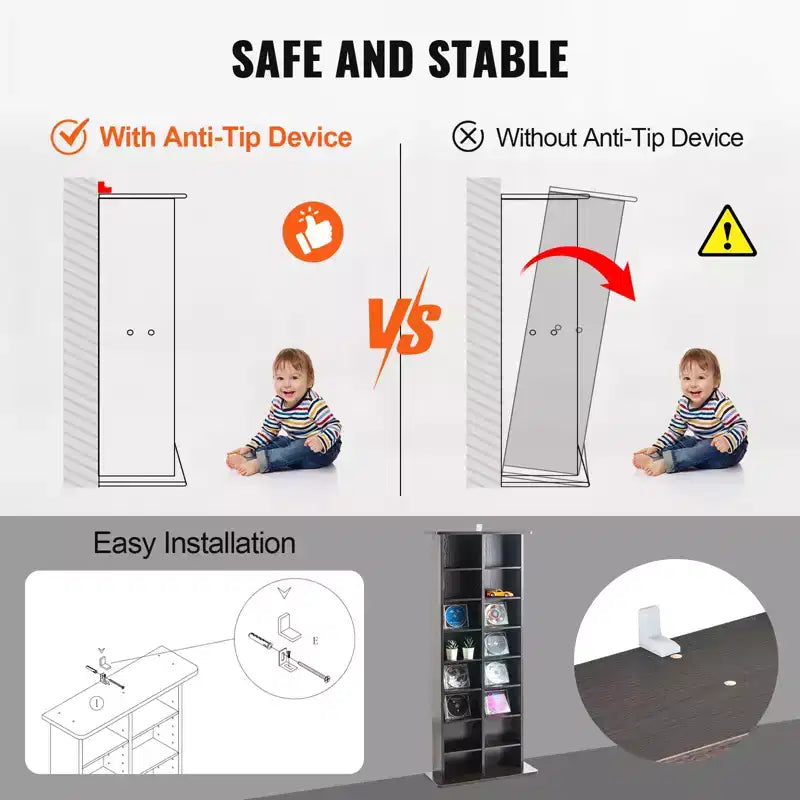Meuble de rangement multimédia – 8 niveaux, 16 compartiments, capacité 464 CD/DVD