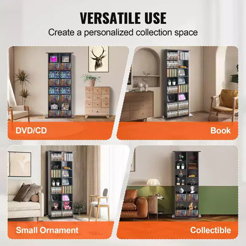 Meuble de rangement multimédia – 8 niveaux, 16 compartiments, capacité 464 CD/DVD