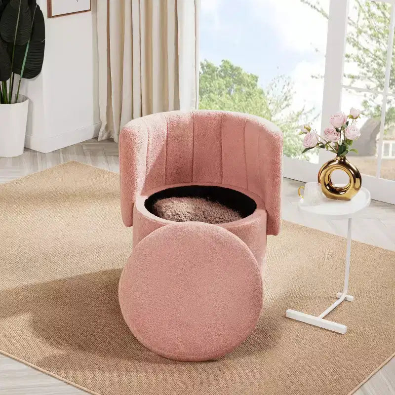 Fauteuil d'appoint pivotant avec rotation à 360° et rangement | Beige / Gris / Rose
