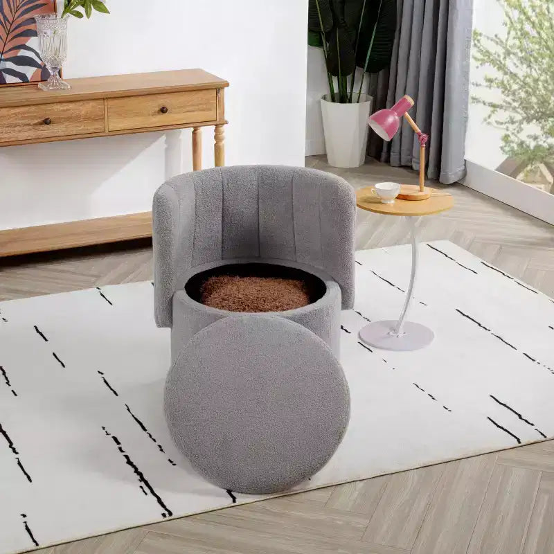 Fauteuil d'appoint pivotant avec rotation à 360° et rangement | Beige / Gris / Rose