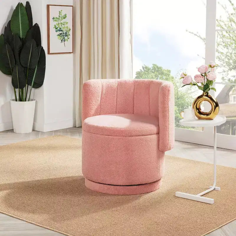 Fauteuil d'appoint pivotant avec rotation à 360° et rangement | Beige / Gris / Rose