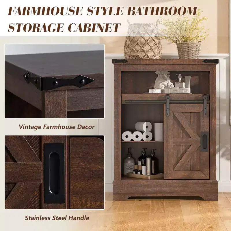 Meuble bas de ferme avec porte coulissante de style grange, 3 tiroirs