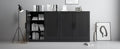 31x62x16 Wood Grain Buffet Cabinet in Black, Storage Organizer with Adjustable Shelves and Rattan Doors for Kitchen Bedroom Living/Dinning Room