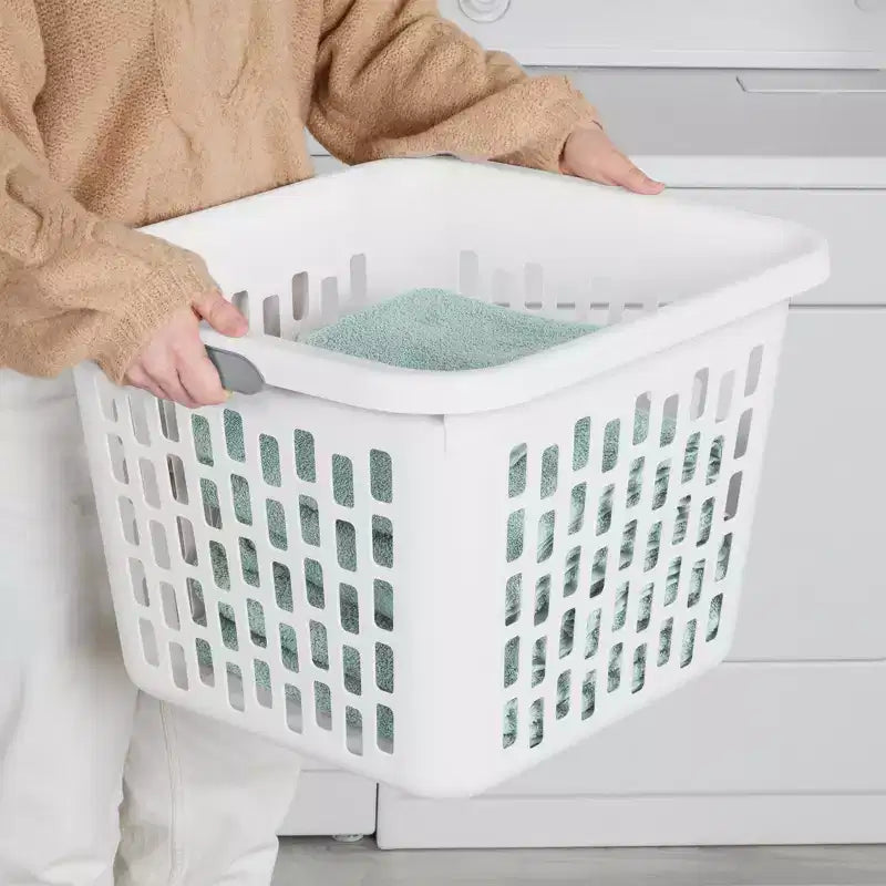 Panier à linge carré avec poignées, menthe et blanc – 35 et 70 litres