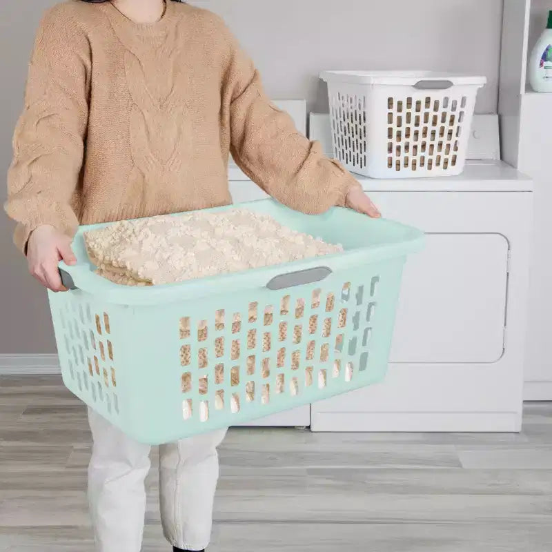 Panier à linge carré avec poignées, menthe et blanc – 35 et 70 litres
