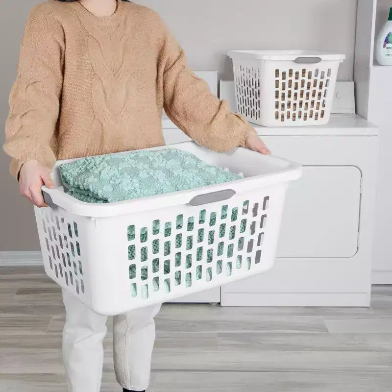 Panier à linge carré avec poignées, menthe et blanc – 35 et 70 litres