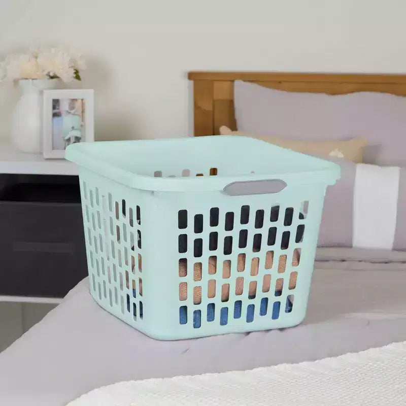Panier à linge carré avec poignées, menthe et blanc – 35 et 70 litres