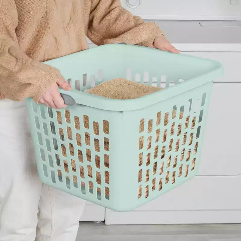 Panier à linge carré avec poignées, menthe et blanc – 35 et 70 litres