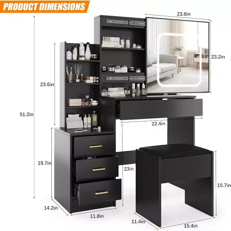 Coiffeuse avec lumières, coiffeuse de maquillage avec miroir coulissant éclairé, table de maquillage avec tiroirs