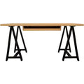 HomeRoots 60 Natural and Black Solid Wood and Metal Trestle Executive Desk