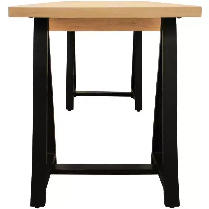 Bureau de direction à tréteaux en bois massif naturel et noir et métal, 60 po