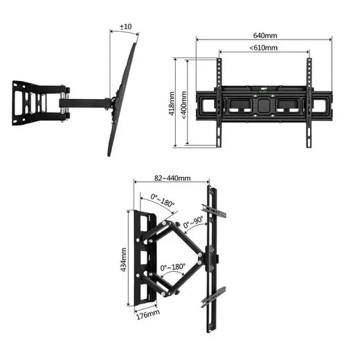Support mural TV à double bras articulé avec large base pour téléviseurs de 32 à 70 po