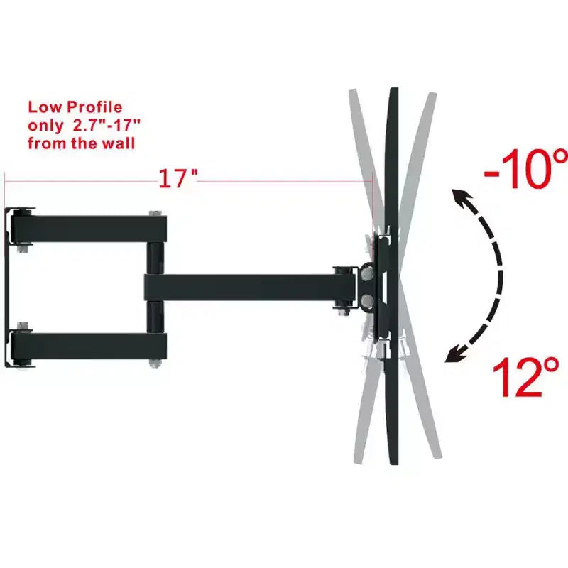 Support mural TV à double bras articulé avec large base pour téléviseurs de 32 à 70 po